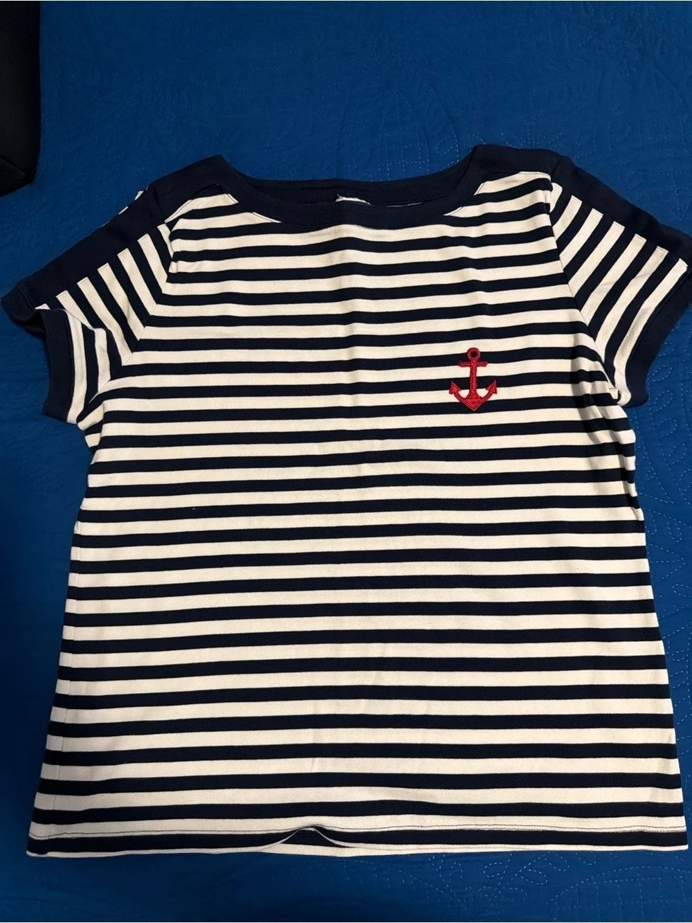 Karen Scott Striped Short Sleeve Top in Blue & White Size XL